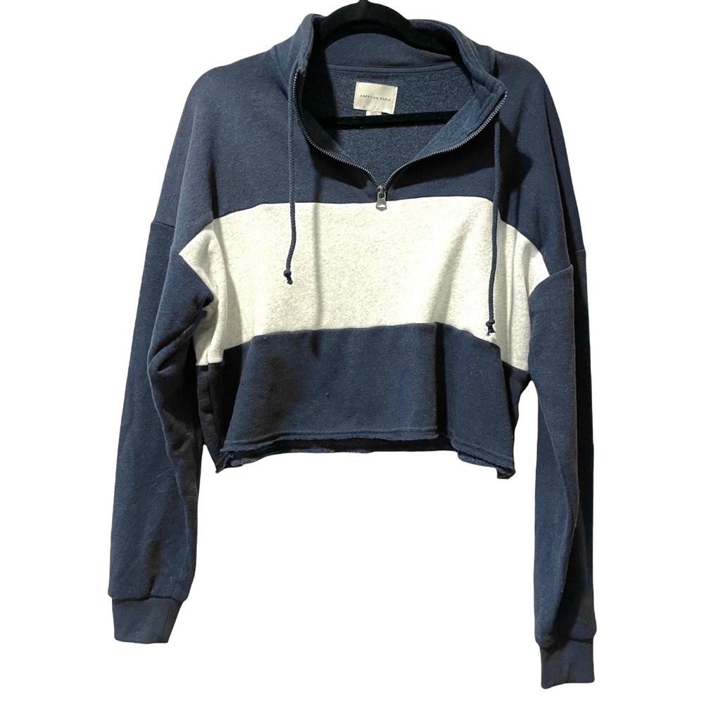 American Eagle Long Sleeve Zip Crop Boyfriend Sweatshirt